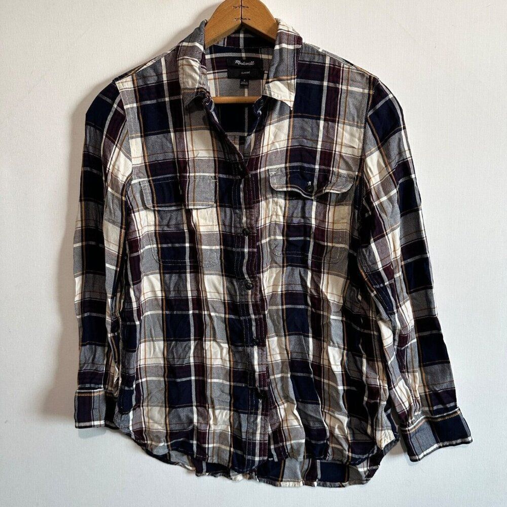 Madewell Classic Plaid Button Down Shirt Size S Patch Pocket Viscose Fall Soft